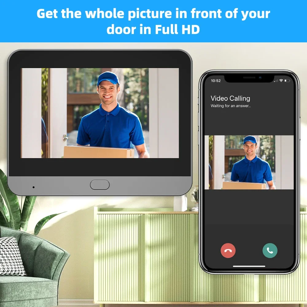 3MP Дверной глазок Smart Tuya, Wi-Fi, 2,4 ГГц, 5000 мАч