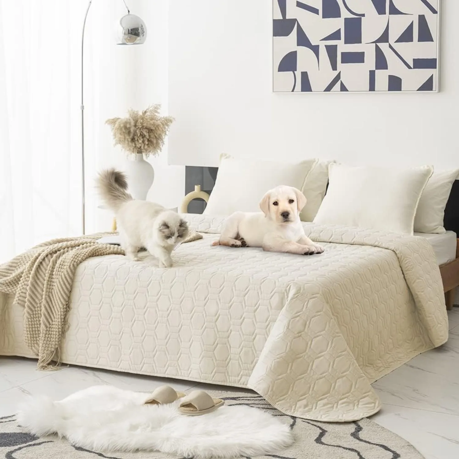 

Waterproof and non slip dog bed cover, pet blanket sofa, pet mattress, (82x102 ivory color)