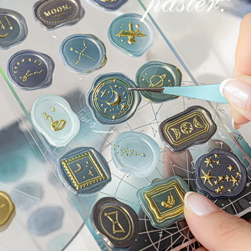 18pcs/set Retro Cute Wax Stamp Seal Sticker Aesthetic Gradient Color Star Sky Envelop Seal Sticker 3D Scrapbook Journal Sticker