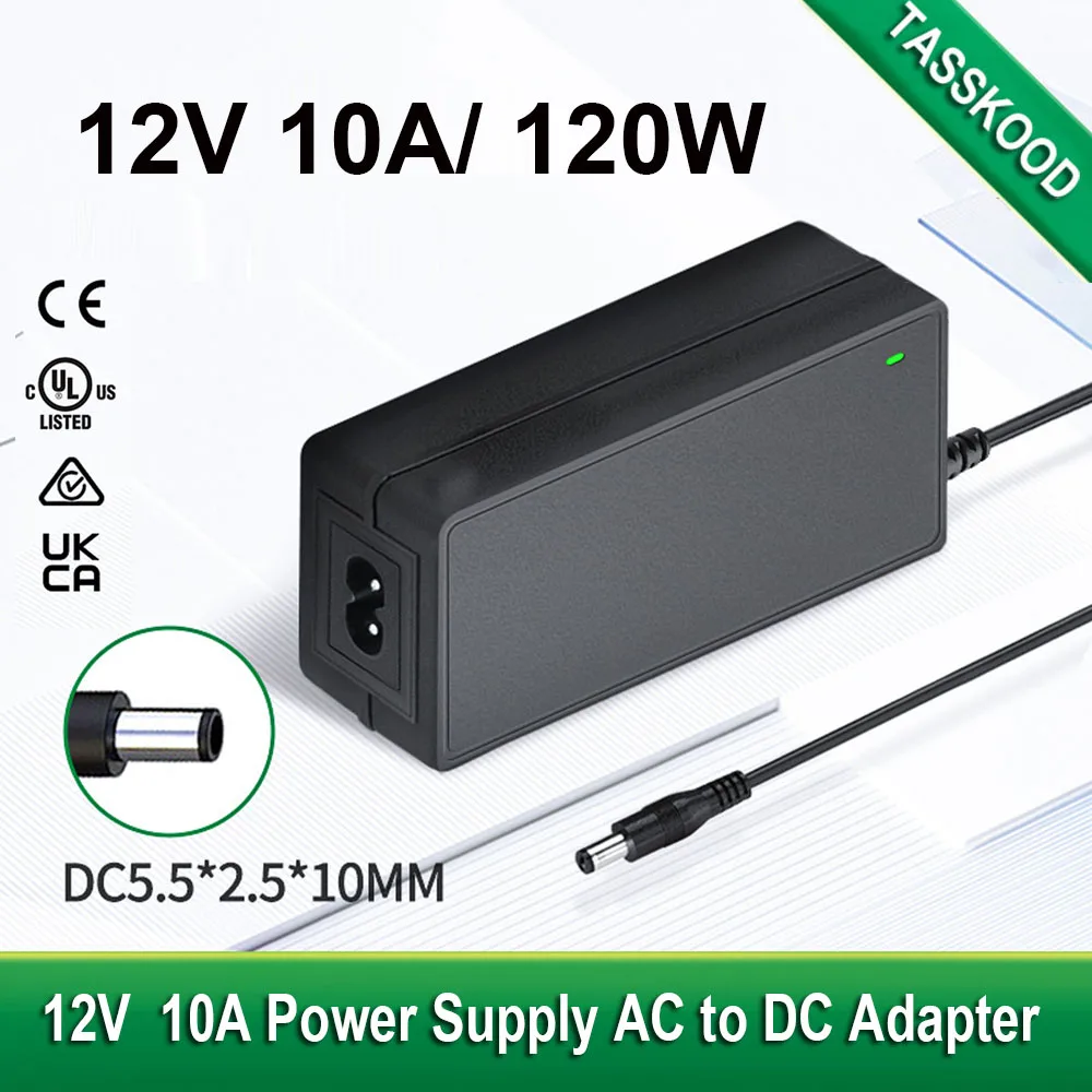 12V 10A 120W DC Power Supply Adapter 100V~240V AC to DC Converter 12 Volt 10 Amp Transformer for 5050 LED Strip Light 3D Printer