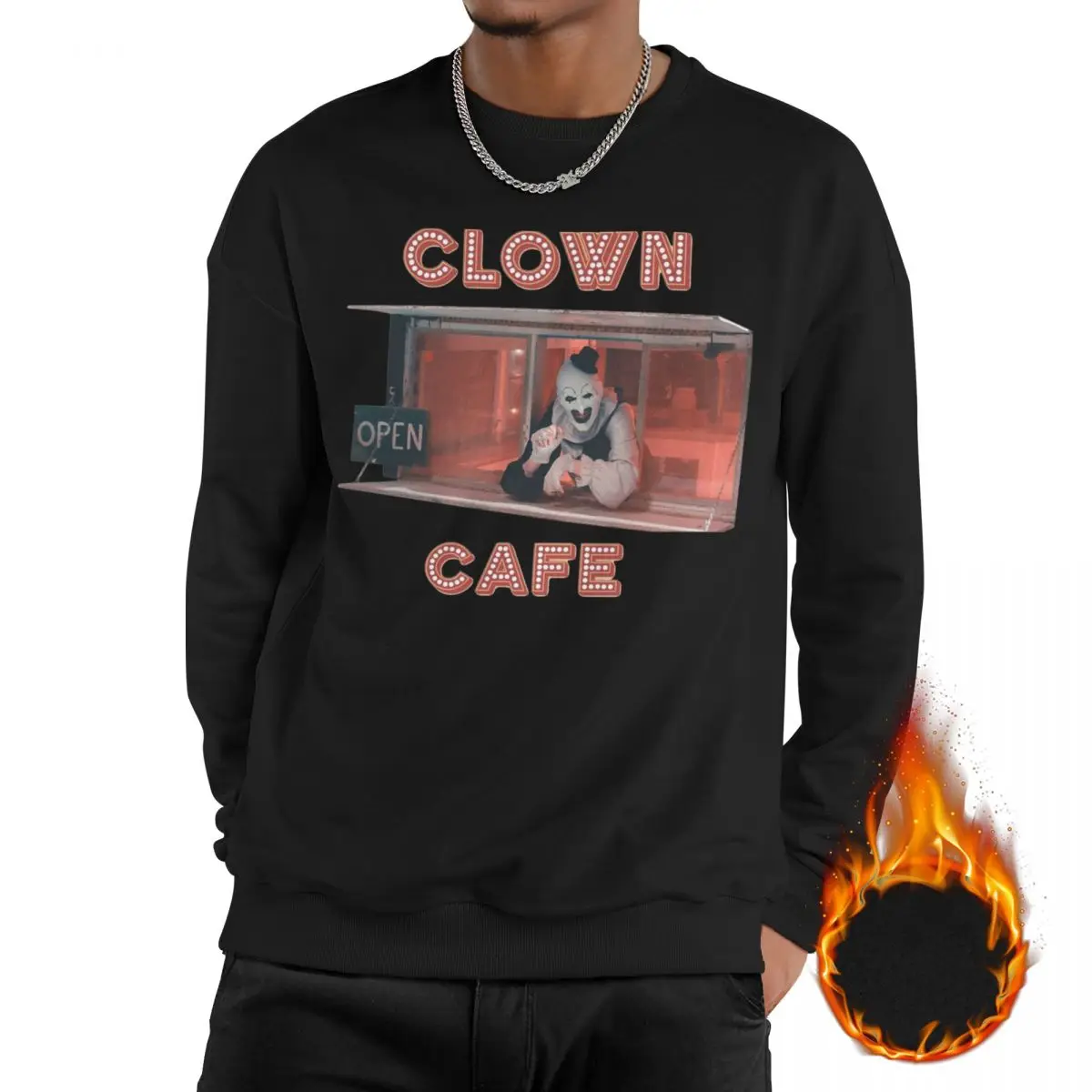 

Stylish Terrifier 2 Clown Cafe Sweatshirt Unisex Fleece Lined Long Sleeve Shirts Warm Horror Movie Halloween Sweatshirts Hoodie