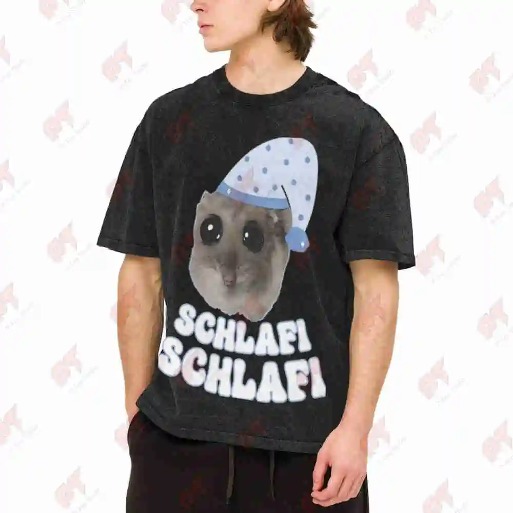 Schlafi Funny Hamster Vintage Washed Tee Pure Cotton T-Shirt
