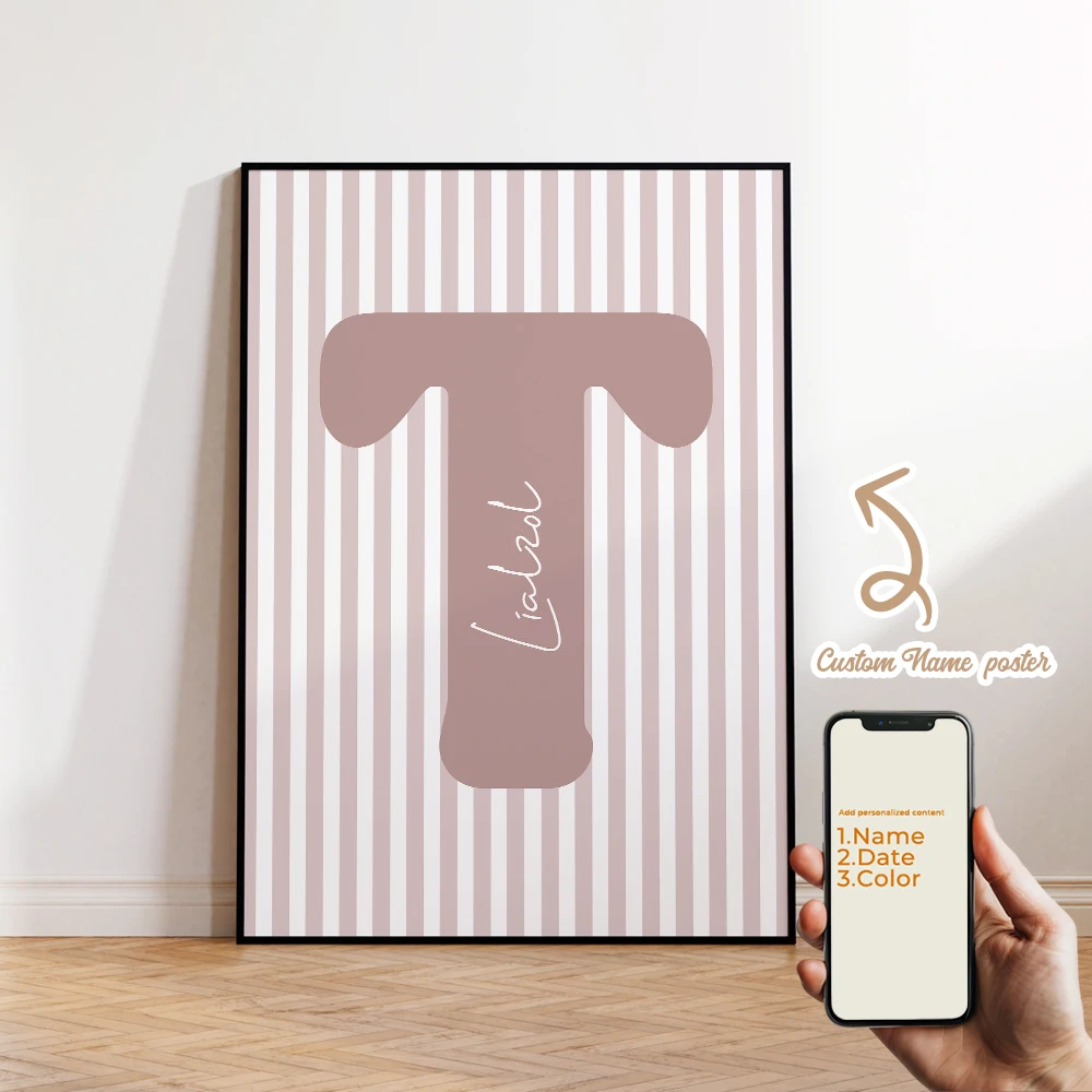 

Personalized Custom Text Green Brown Simple Stripe Wall Art Print Picture Canvas Poster Painting For Living Room Home Decor