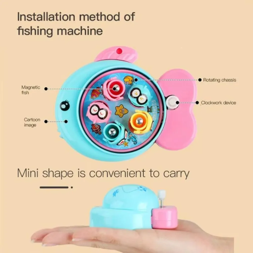 Interactive Magnetic Fishing Toys Mini Spinning Wheel Water Toy Windup Chain Fishing Rod Toys Parent-child