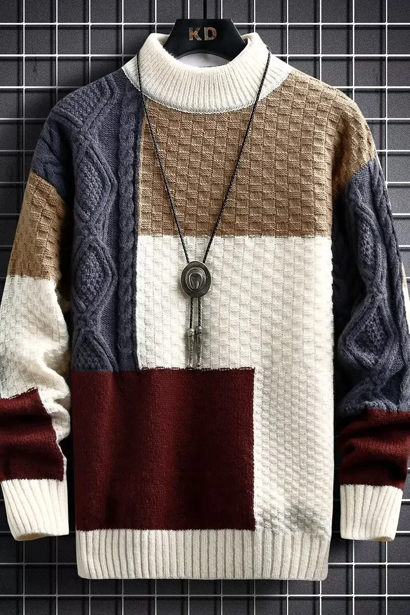 Trendy Spring Sweater Loose Thermal Thick Streetwear Men Winter Sweater  korean fashion Retro Stripe Sweaters Men\'s Loose Pullov