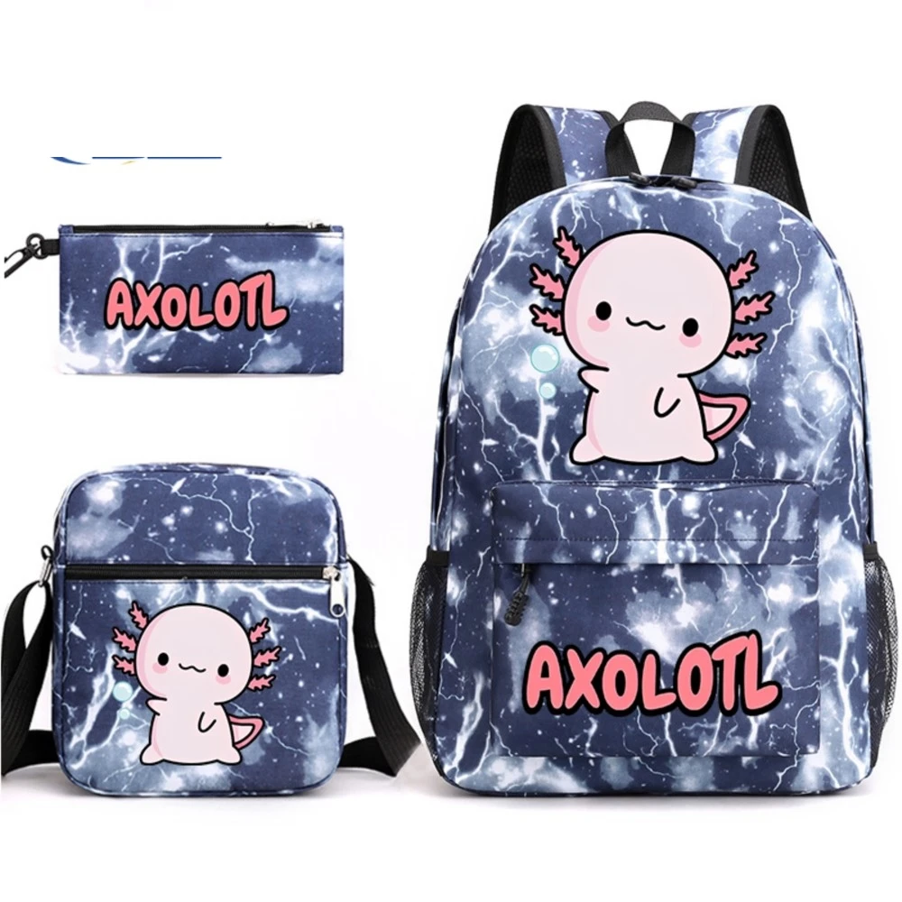 

Cute Axolotl Printed Student Schoolbag 3-piece Set s Backpack Shoulder Bag Pencil Case Set ren's Gift
