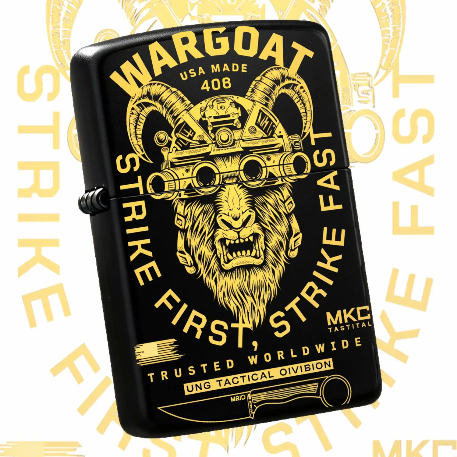 Wargoat Themed Portable Lighter, Usa Made Tactial Stylish Print Design, Multipurpose Use For Daily Outdoor Camping Hiking, Exquisite Unique Gift For Men, Strike First Strike Fast Pattern Decorative Lightweight Carry Acc A Humorous And Inter