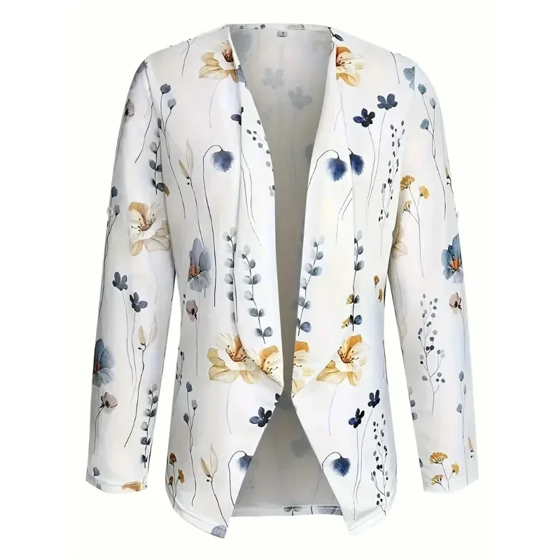 سترة نسائية بطبعة زهور ، تنحنح غير متماثل ، كاجوال للسيدات ، علامة تبويب ، أكمام طويلة ، مقدمة مفتوحة ، مقاس كبير ، 1XL-5XL ، موضة