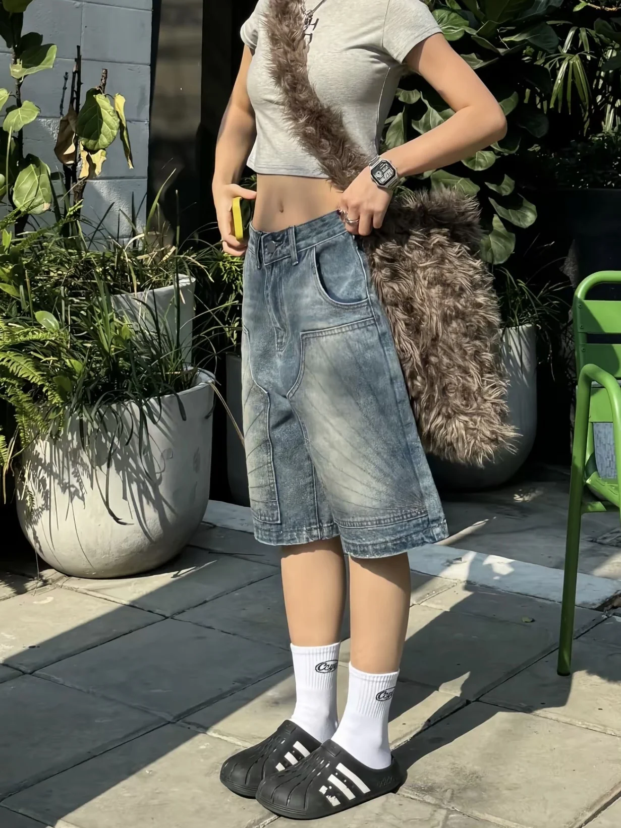 

Джинсовые брюки в стиле ретро American Distred orts ex Summer New Faion, повседневные свободные брюки, прямые брюки с пятью точками