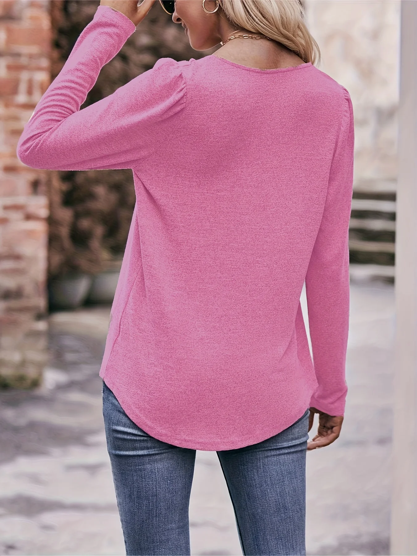 تي شيرت كاجوال بطيات برقبة مربعة وأكمام منتفخة مقاس كبير، ريترو جميل، للارتداء اليومي والتواريخ والتنقل.