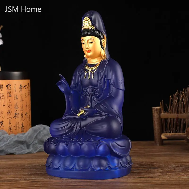 Chinese Guanyin Buddha Statue Water Glaze Resin Gilt Ornaments To Protect The Peace of Home Offering Statues