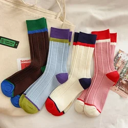 Women Socks Korean Style Color Matching Harajuku Vintage Socks Knitting Cotton Japanese Fashion Striped Girls Elastic Long Socks