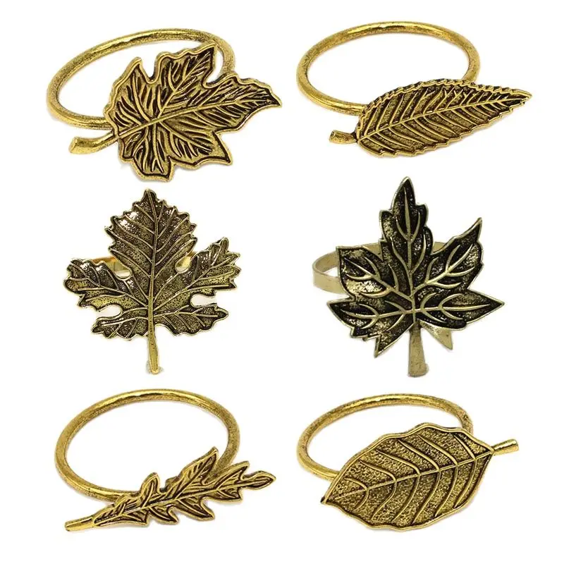 10pcs/ot Classic Vintage Leaf Napkin Ring Leaf Napkin Buckle Maple Leaf Alloy Napkin Ring wedding table decoration