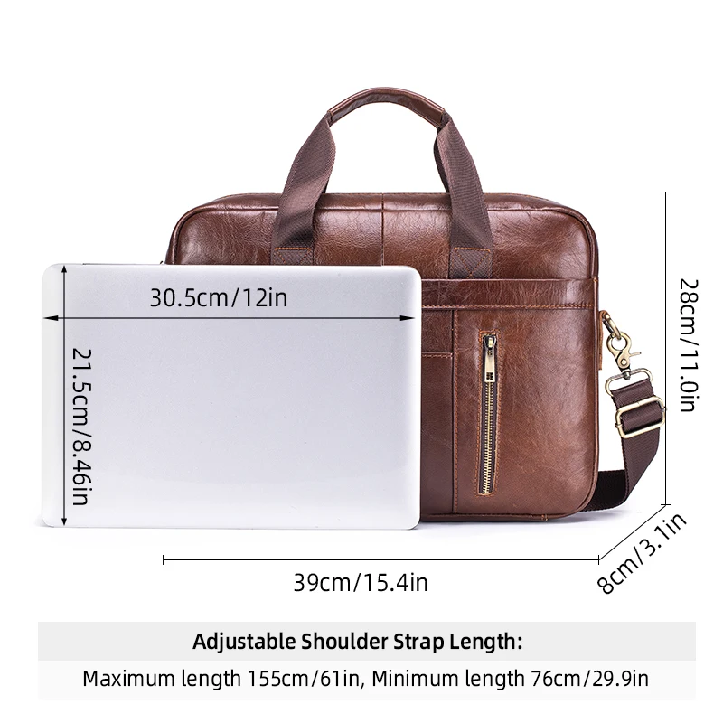 Vintage Men's Genuine Leather Briefcase Soft Luxury Business Bag 15.6 Inch Laptop Capacity Lightweight Office Commute Handbag
