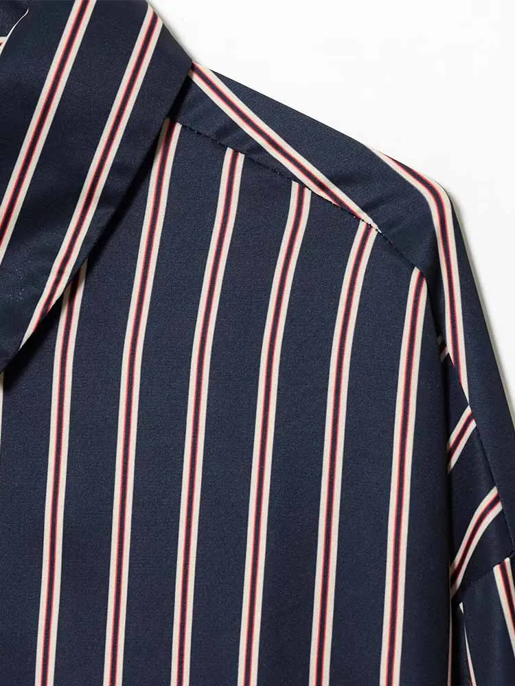 النمط الأوروبي والأمريكي الشتاء المرأة الجديدة مزاجه عارضة بسيطة طية صدر السترة بأكمام طويلة زر أسفل قميص مخطط #5