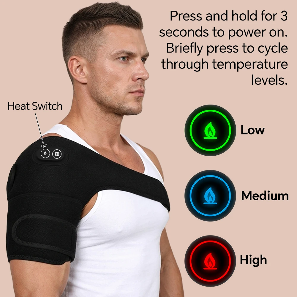 Heating Knee/Shoulder Pad and Massager, USB Powered Heated Vibration Shoulder Brace with 3 Heat Levels for Joint Pressure Relief view 2