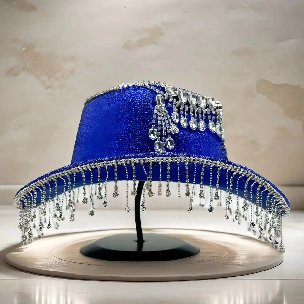 HongLuan Cappello per costume con glitter dorati Cappelli per adulti e cowboy con strass per donna, accessori femminili per cosplay da cowboy e berretto da cowgirl