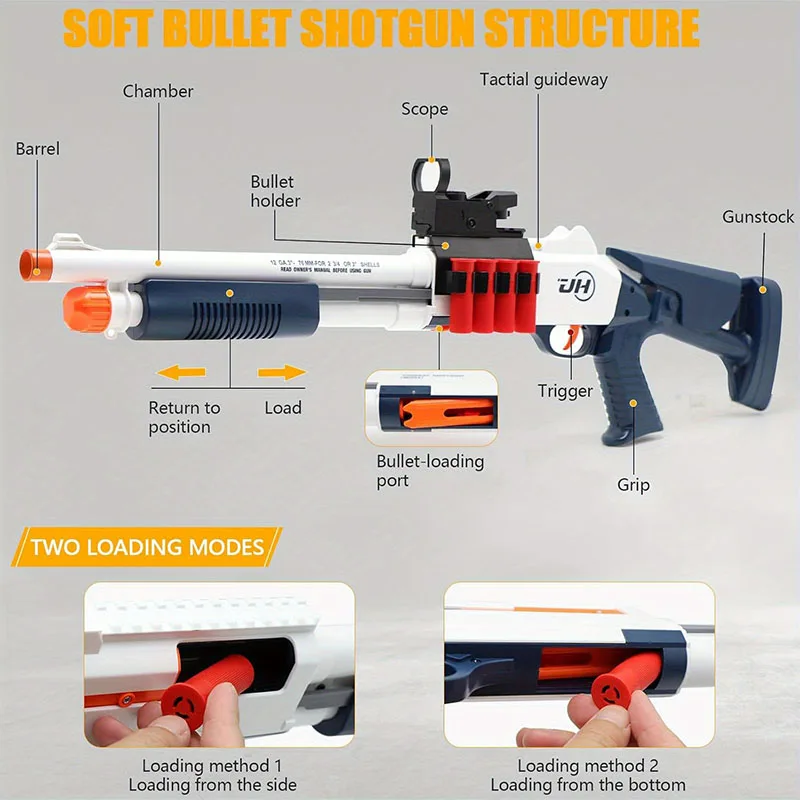 2PCS-Toy Shotgun Handmatig laden en leeg schuimuitwerpontwerp met kogels Schuimspeelgoedpistool