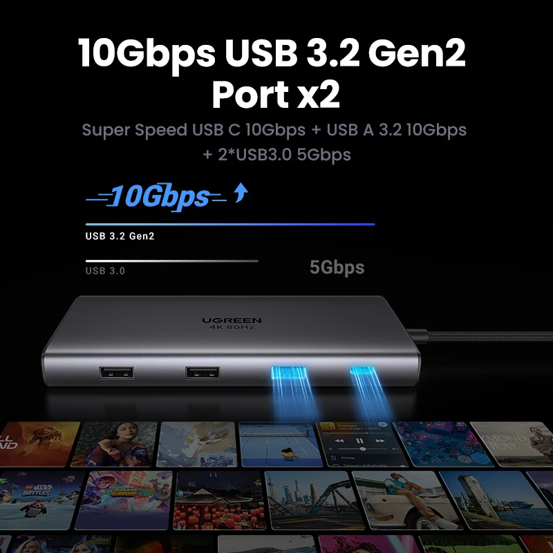 Imagem -02 - Ugreen-usb tipo c Hub 10gbps 4k60hz Hdmi Rj45 Ethernet Pd100w para Macbook Ipad Huawei Sumsang pc Tablet Telefone Hub Usb 3.0