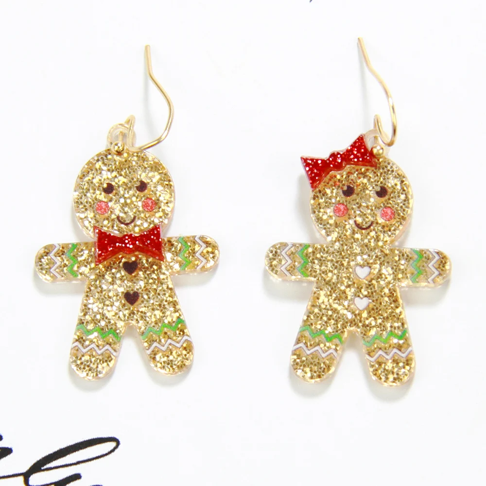 1 Pair Sweet Christmas Acrylic Cute Gingerbread Man Drop Earrings For Women Girls New Year Gift