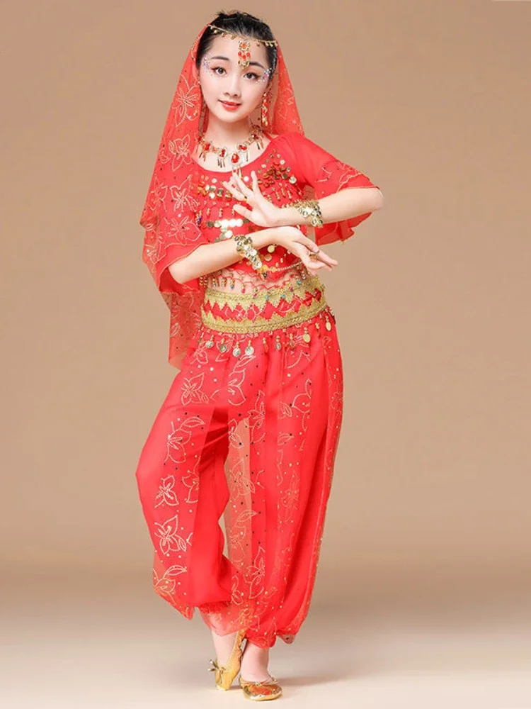 Ensemble de Costumes de danse du ventre pour enfants, robe indienne orientale pour filles, vêtements de danse indienne Bollywood, Costume de spectacle sur scène