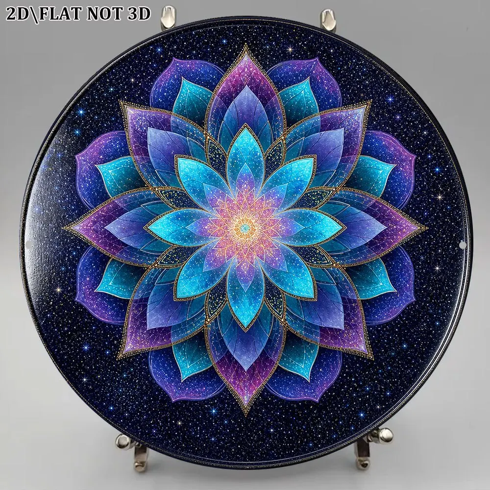 2D Flat, 1pc 1pcs 8x8in/20x20cm Round Wall Plaque - Vintage Cosmic for Lotus Mandala & Starry Sky Suitable for Meditation Room D