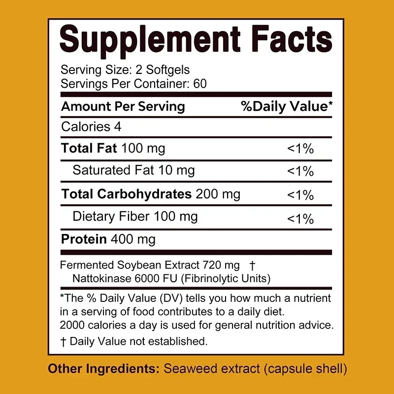 Nattokinase-Abaissement du cholestérol, Soutient la santé cardiaque et cérébrale, Santé cardiovasculaire, Favorise le surpoids sanguin