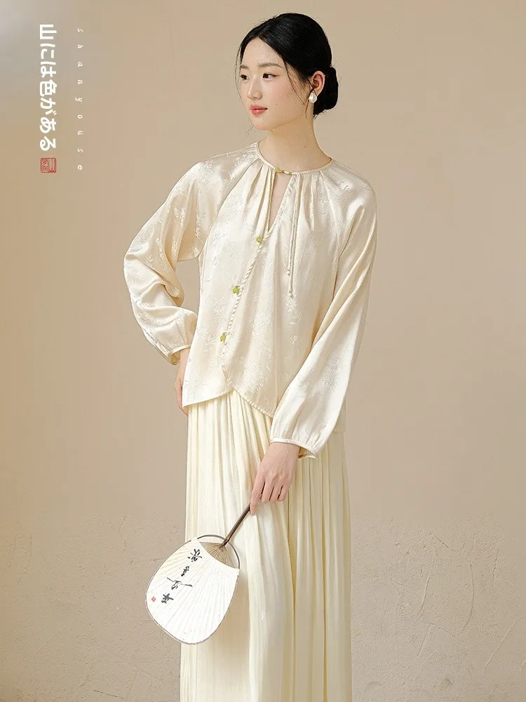 

an Yuezhi Wu Yue 2025 Summer Women's High-End Sensation New Chinese Embroidered Silk Blouse Inner Wear Top Quali Polyester