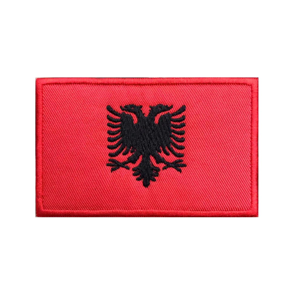 1PC Albanian Flag Albania Patches Armband Embroidered Patch Hook & Loop Or Iron On Embroidery  Badge Military Stripe