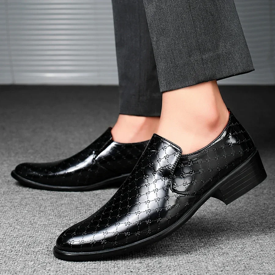 Brand Business Dress Men Shoes Formal Slip On Dress Shoes Men Thick Heel Oxfords High Quality Leather Shoes For Men Lift Loafers image 5