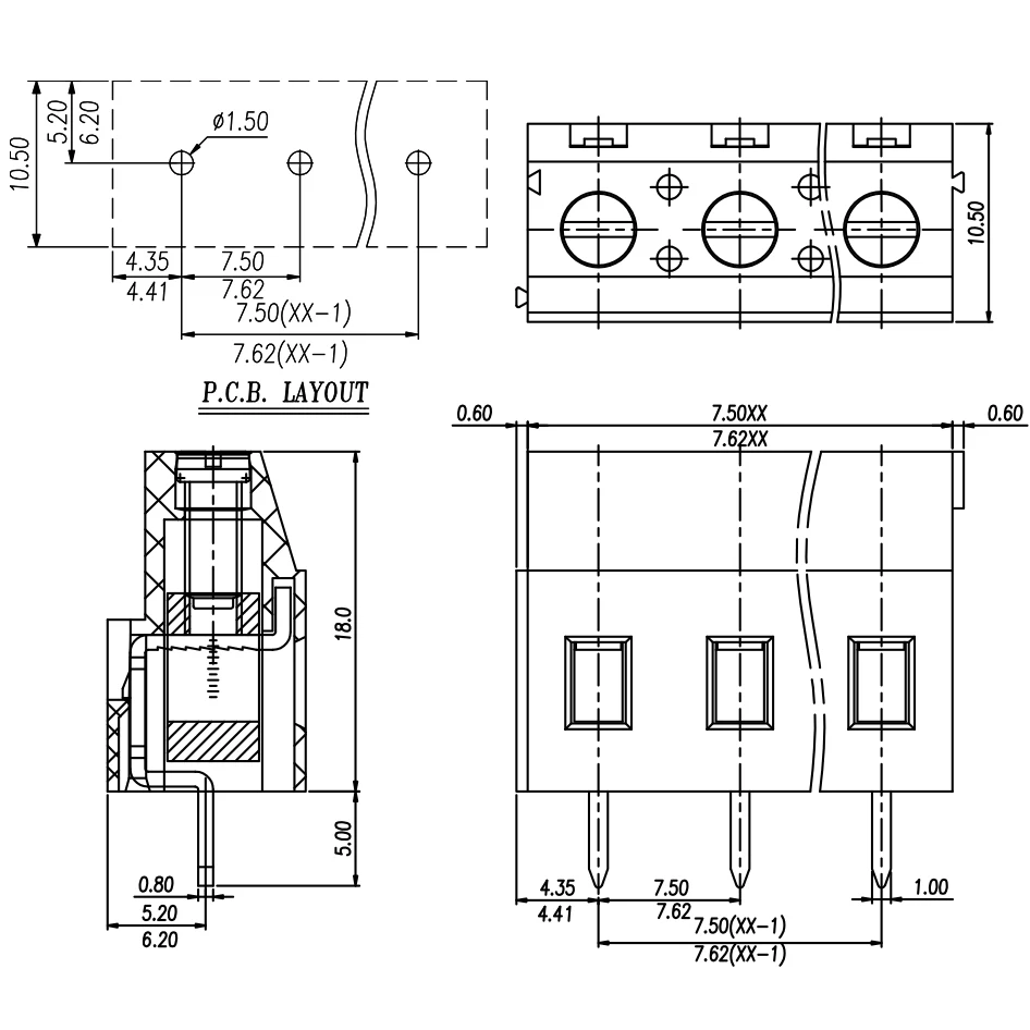 7.5MM 7.62MM PCB UNIVERSAL SCREW TERMINAL BLOCKS DG129 7.62mm 2PIN 3PIN GMKDS 3/ 2- 7,62 1731721 PHOENIX CONTACT DEGSON KEFA