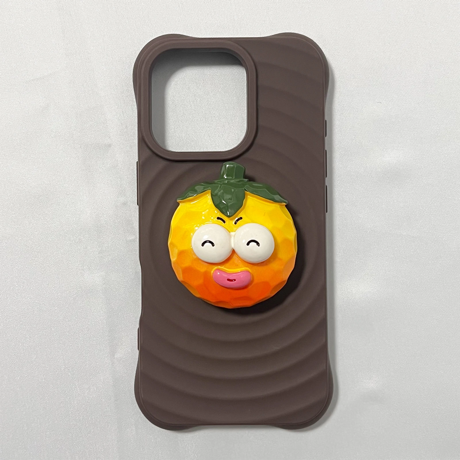 Simpatico supporto per telefono arancione con occhi grandi 3D Griptok Supporto per iPhone 17 16 PM Samsung Grip Tok Socket Staffa regalo per ragazza