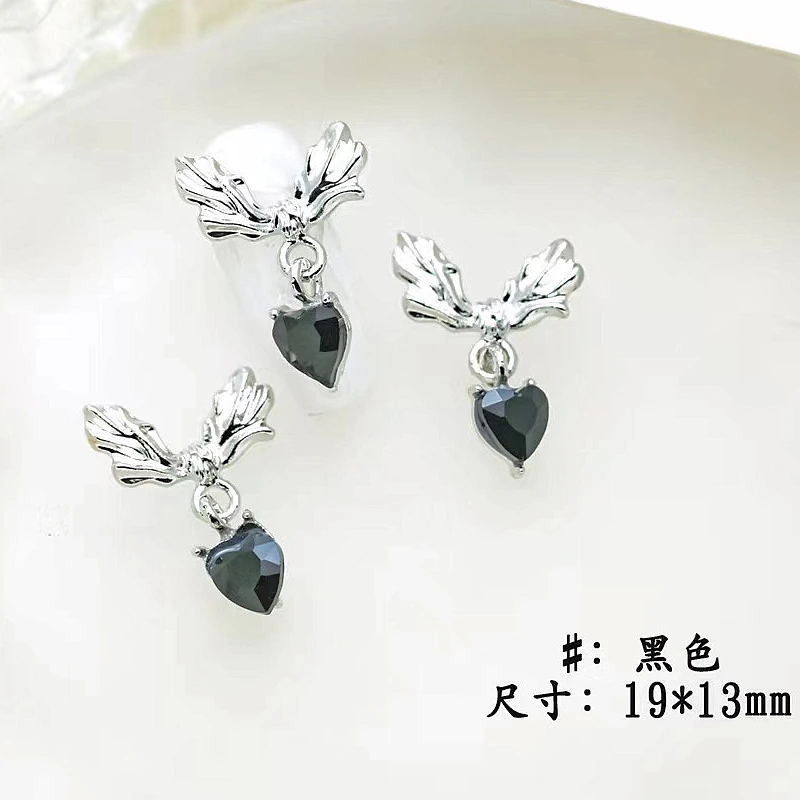 10 Uds. De alas de Metal para decoración de uñas, colgante de corazón de amor con diamantes de imitación, piezas de joyería, accesorios para decoración de uñas, dijes, suministros de manicura