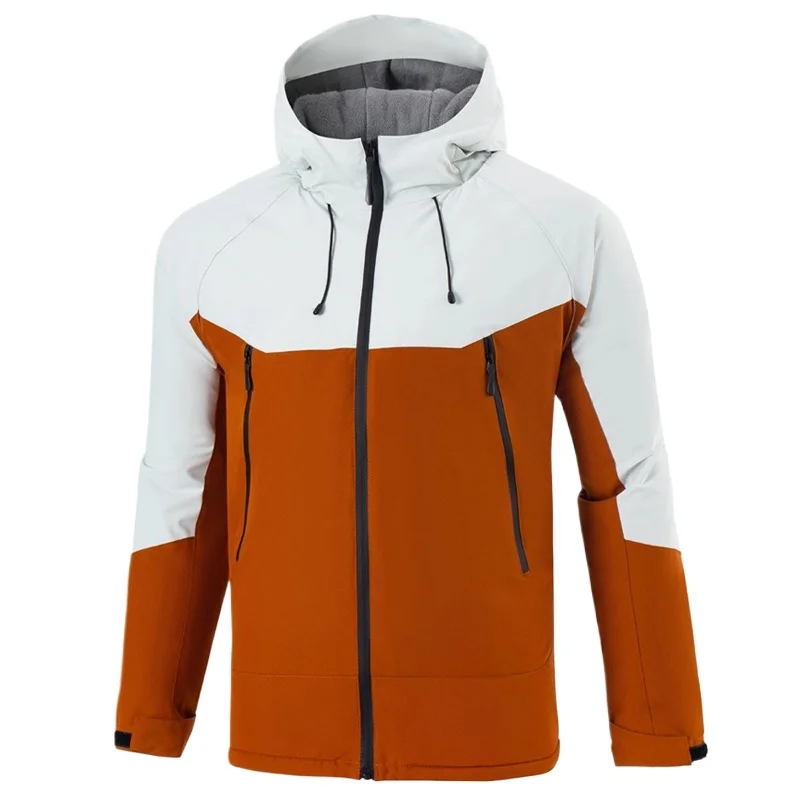 

Outdoor Cargo Hooded Men Winter Jackets Patchwork Color Windproof Camping Hiking Warm Fleece Thicken Mens Varsity Jacket Hoodie