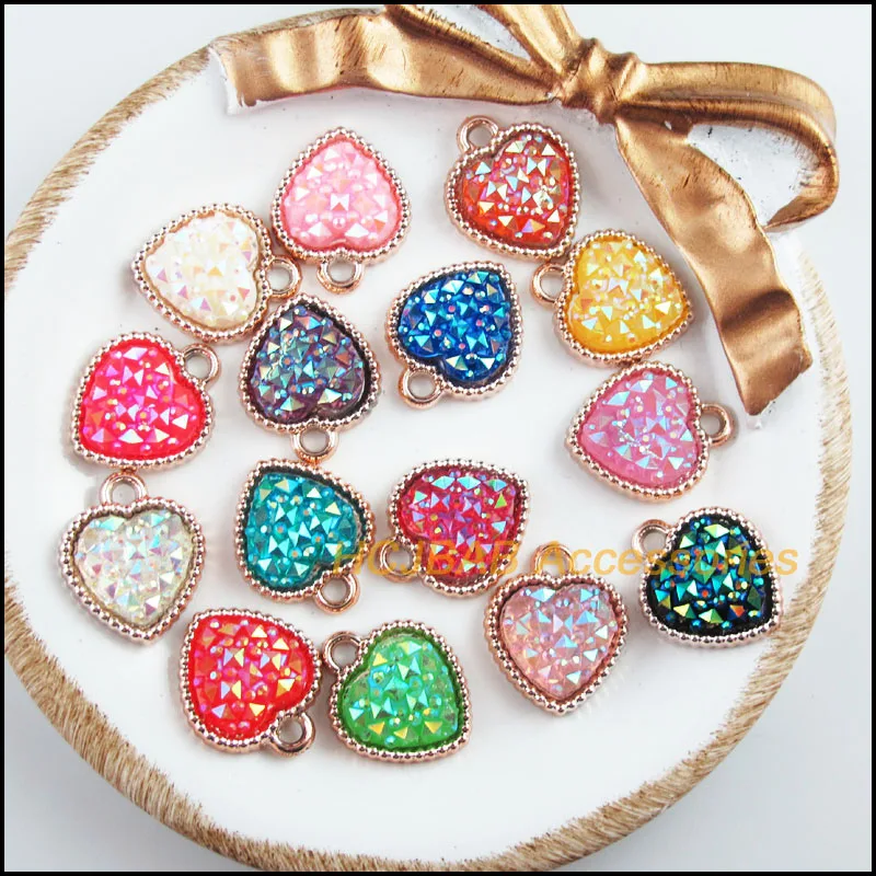 30Pcs KC Gold Color Retro Mixed Heart Resin Acrylic Charms Pendants 15.5x18.5mm