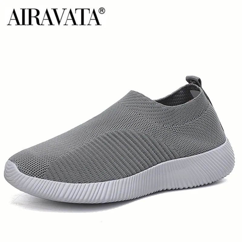 Dames Gebreide Sok Schoenen Ademende Flatform Sneakers Dame Slip Op Zachte Casual Wandelschoenen Maat 35-43