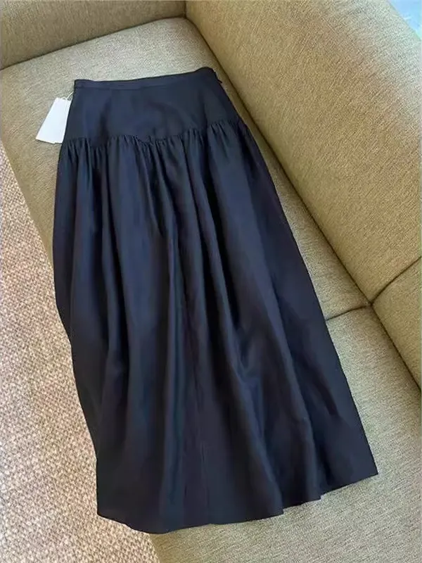 High Waist A-Line Skirt Blend Linen Fabric Gored Design Midi Skirt Versatile Style Straight Cut Summer Collection Thin Model