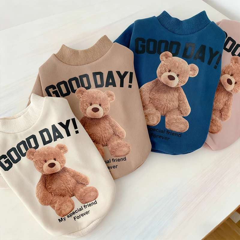 Autumn Winter Dog Hoodie for Small Dog Bear Print Sweatshirt Bichon French Bulldog Soft Fleece Shirt Puppy Clothes Pet Costume