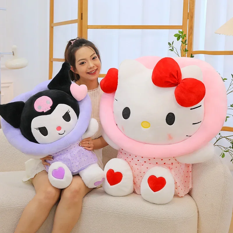 

100cm Super Big Size Peach Heart Kuromi Doll Hello Kitty Plushies Stuffed Animal Doll Sleeping Pillow Girl Birthday Gift