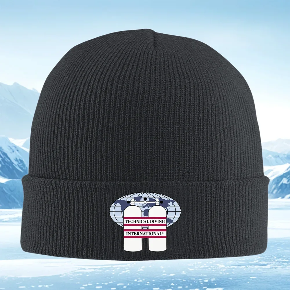 2026 Scuba tank with globe above text Men Women Unisex Knitted Hat Beanie Pullover Cap Winter Thermal Warm Christmas Outdoor Cyc
