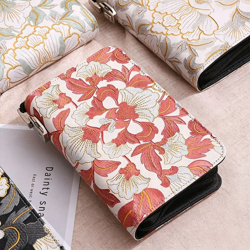 PU Leather Money Savings Binder Peony Pattern A6 Savings Binder 100 Pockets Large Capacity Money Organizer Album Budget Planning