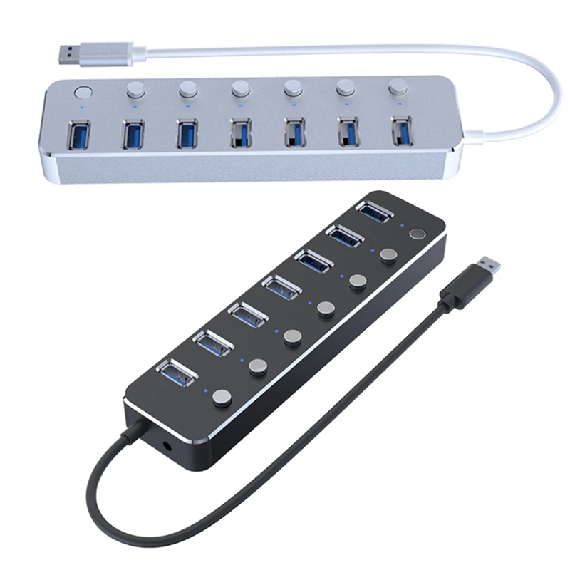 

USB 3.0 Power Adapter 7 Ports Aluminum Alloy Splitter Hub USB Hub 3.0 USB Multi Extender Switch 1.2M Cable Hub