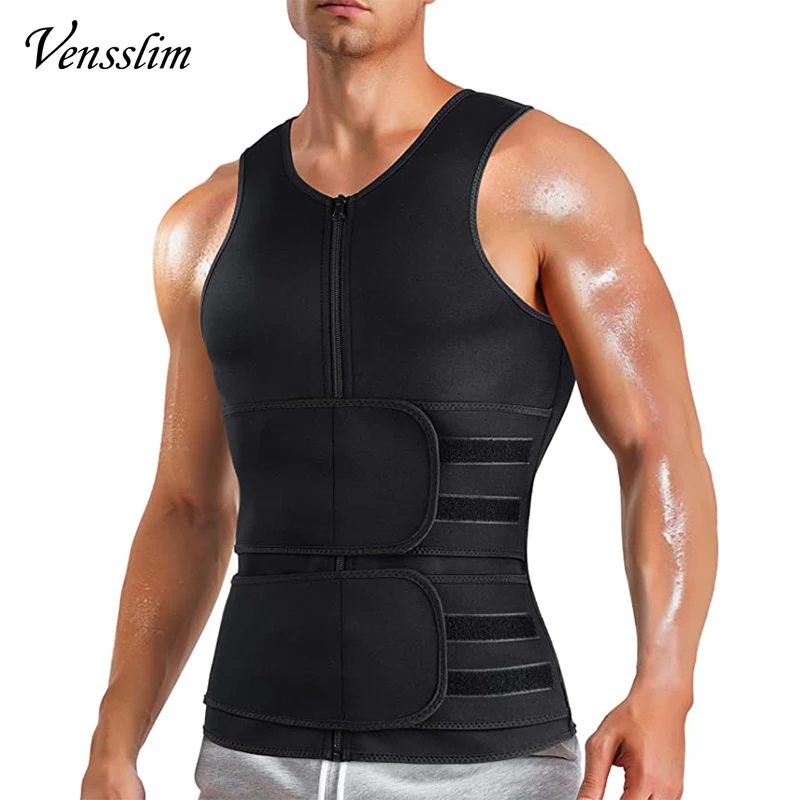 Men Body Shaper Vest Waist Trainer Double Belt Sweat Compression Shirt Corset Top Belly Slimming Shapewear Fat Burn Fitness Tops