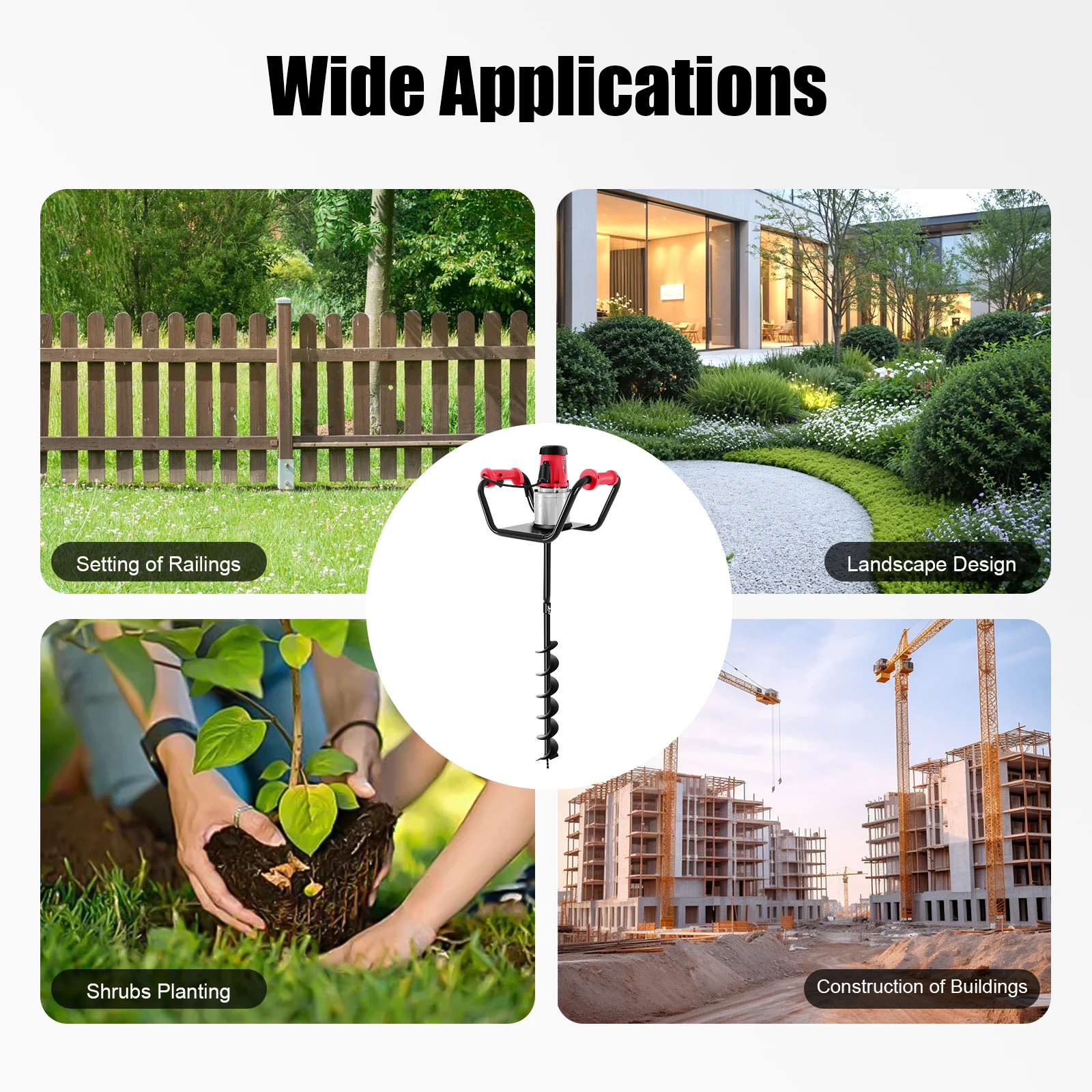 حفار كهربائي بقدرة 1500 وات مع مثقاب 4 بوصة، مثقاب أرضي، مثقاب لزراعة الحفر، مثقاب ثقب آخر يدوي للحديقة