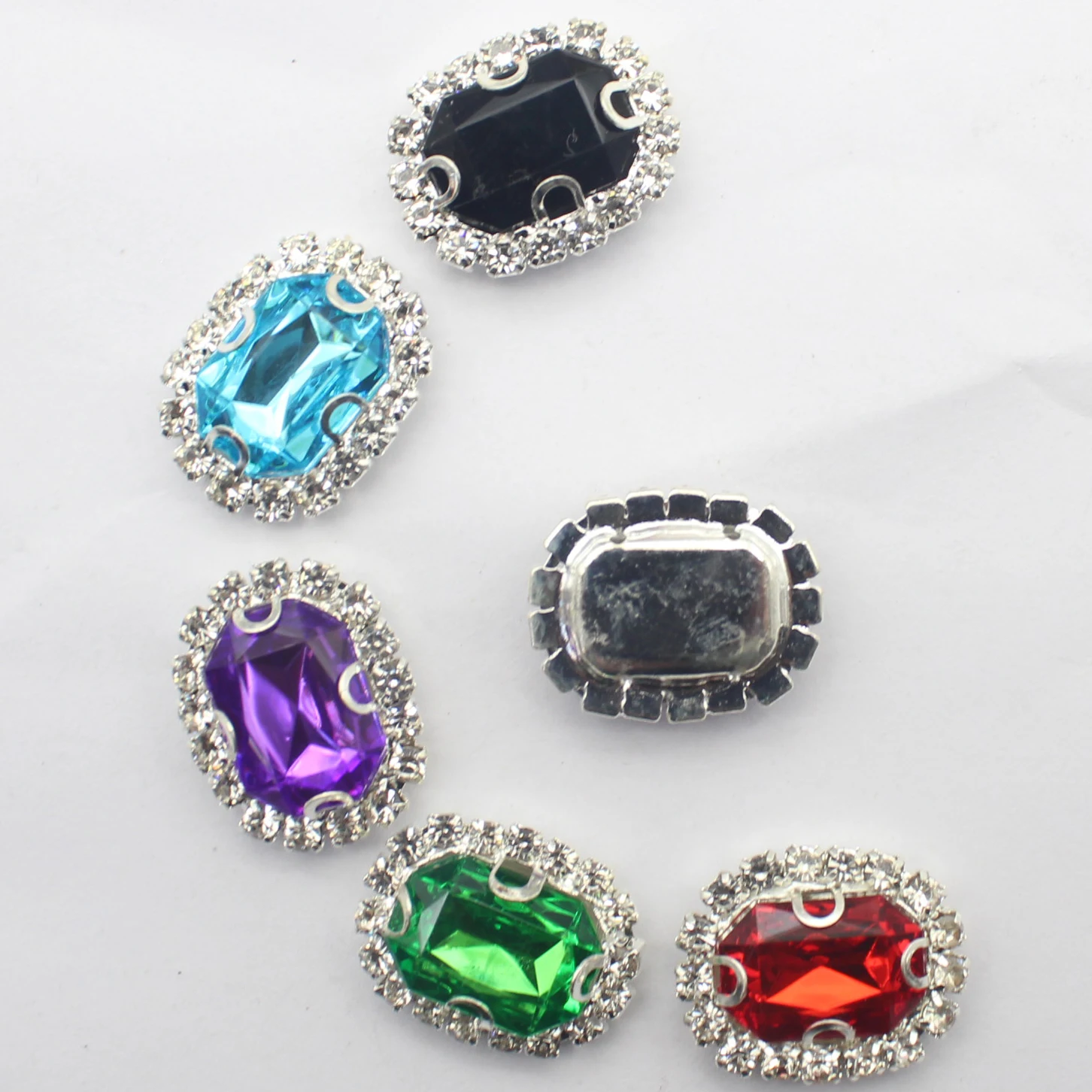 Exquisite 10 pieces/batch silver rectangular acrylic rhinestone buckles, 4-hole sewn decorative buckles, DIY waist belts, headwe