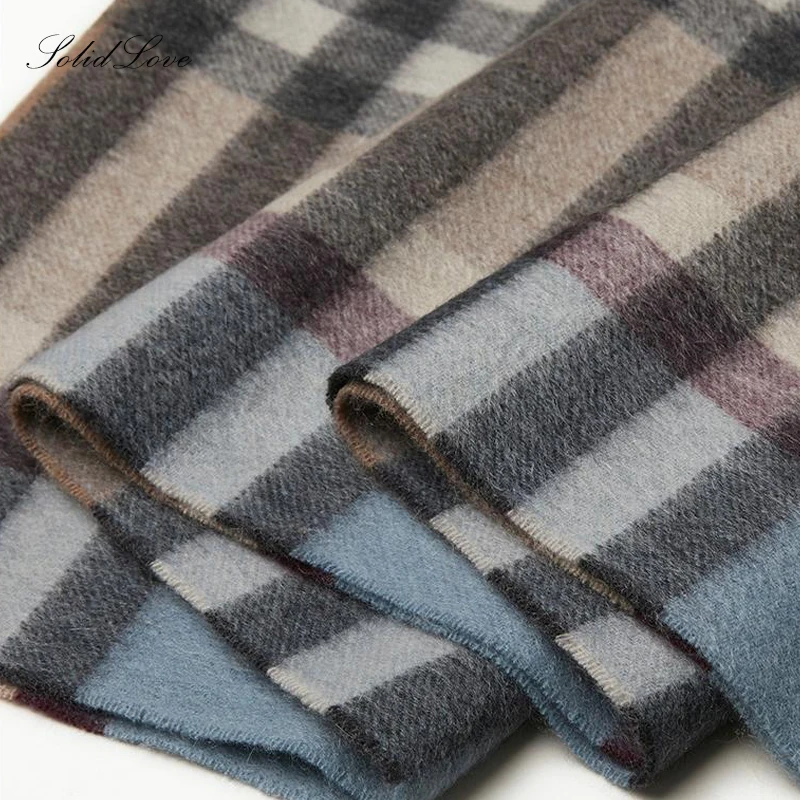 Men Scarf Pure Cashmere Scarf Thickened Warm Tassel Plaid Business Cashmere Scarf In Autumn and Winter.