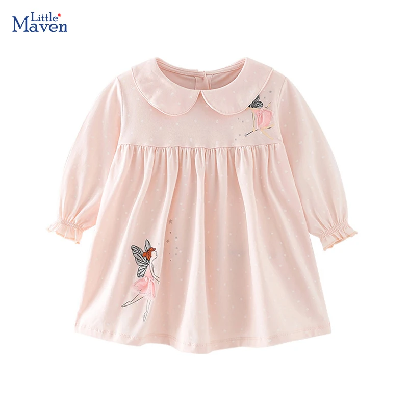 Little maven 2024 Baby Girls Christmas Holidays Clothes Cotton Cartoon Princess Elf Girls Long Sleeve Dresses for Spring Autumn