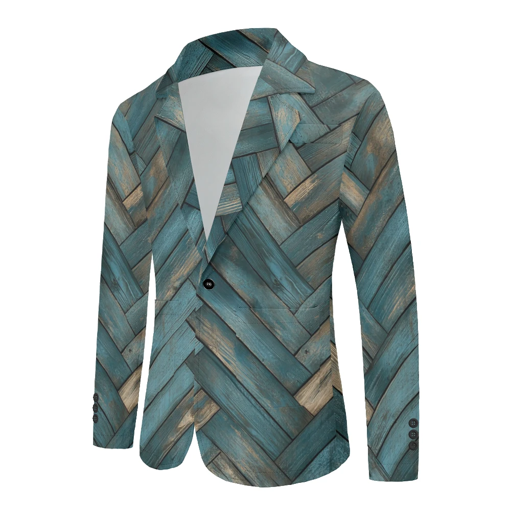 Men's Blazer Geometry Printed Pattern Slim Fit Jackets One Button Trendy Lightweight Sport Coats Casual Colorful Wedding Suits
