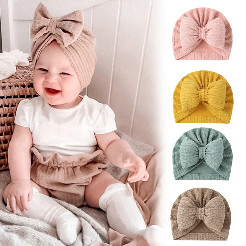 

Cute Bowknot Baby Hat Fashion Solid Color Baby Girls Boys Knitted Hat Soft Newborn Infant Cap Knitting Beanies Head Wraps