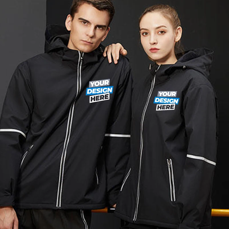 Custom Logo Design Men With Reflective Jacket DIY Print Zipper Coat Windproof Waterproof Jacket Unisex Outdoor Jackets HM-999